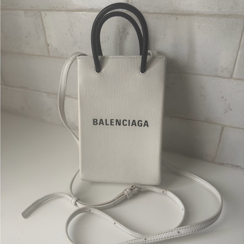 Balenciaga White sac platt phone holder Bag